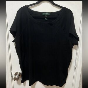 Lauren Ralph Lauren Womens Black Scoop Neck Short Sleeve 100% Cotton Top Size 3X